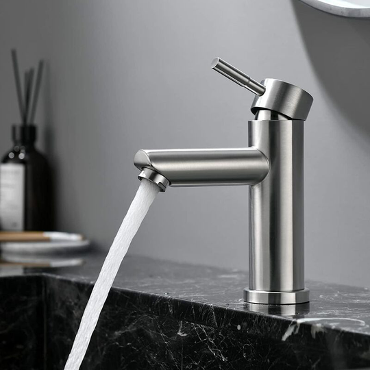Sink Basin Faucet, Single Handle 304 Stainless Steel Basin Mixer Tap, Modern Bathroom Mixer Tap Design with PEX Hose, Hot and Cold Adjustable,