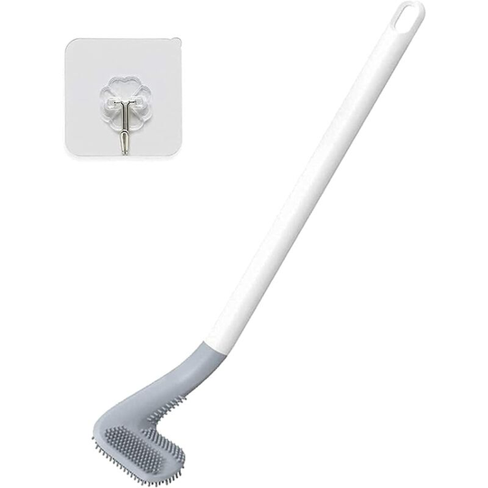 Long Handle Silicone Toilet Bowl Cleaning Brush Wall Mounted No Drilling Quick Dry Bathroom Toilet Scrubber Kit with Golf Brush Head