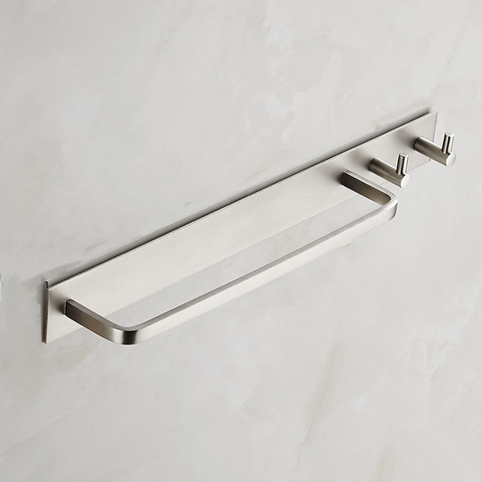 Wall Mounted Aluminum Towel Rack Towel Holder with Hooks Towel Rest with Screws Durable Rustproof Towel Bar Length 43cm for Bathroom Kitchen Doors