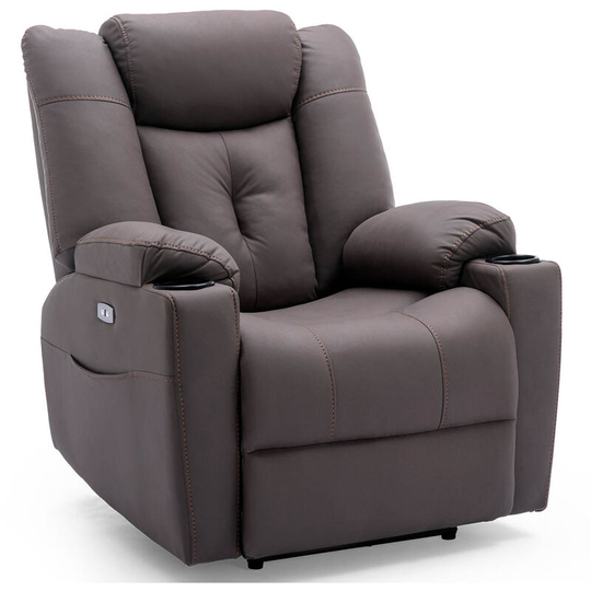 Afton electric fabric auto recliner armchair gaming usb lounge sofa chair brown - Brown