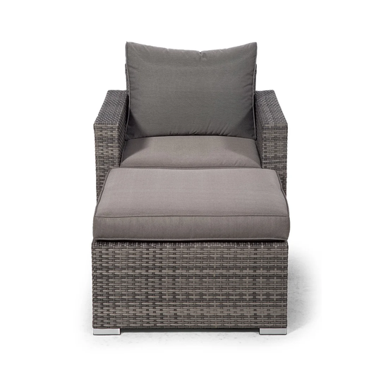 Villatoro Grey Rattan Armchair & Ottoman, Outdoor Patio Garden Furniture
