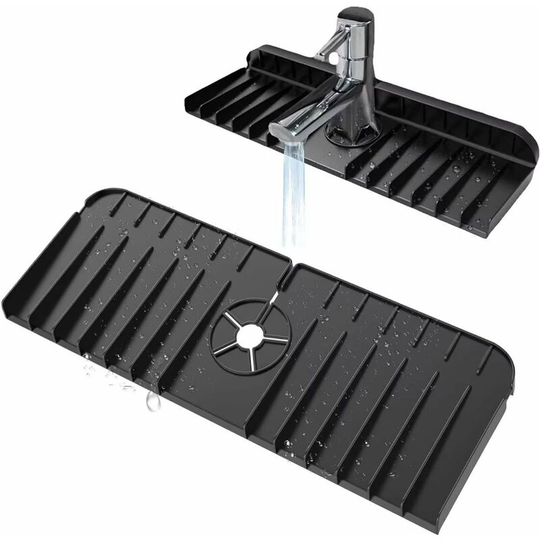 Perlerare - Silicone Faucet Mat, Silicone Kitchen Sink Mat, Sink Splash Guard, Countertop Sink Drain Mat for Kitchen and Bathroom (Black)