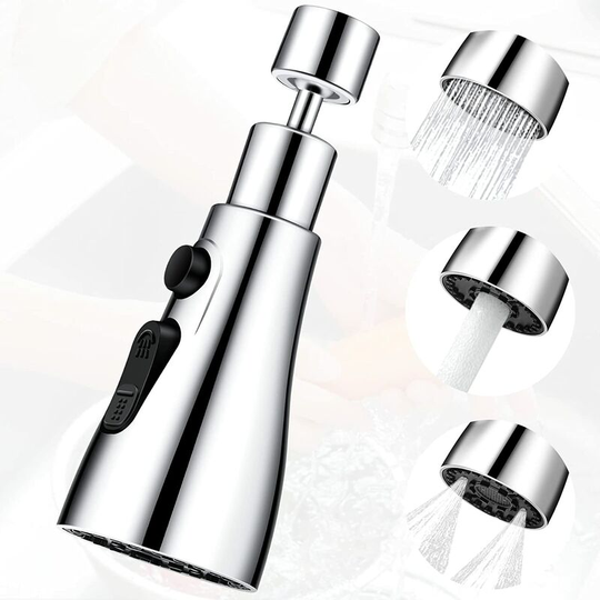 Kitchen Tap Spray Head with 3 Modes, Tap Extender for Kitchen Sink, 360° Swivel Tap Spout Adapter Tap Attachment Sink Kitchen, Water Tap Filter