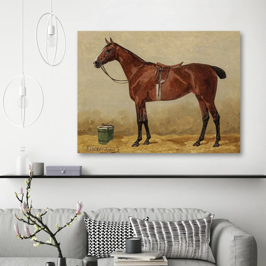 Bay in a Stable by Emil Volkers - Unframed Painting on Canvas