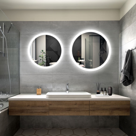 Bathroom led Mirror Modern Wall Mounted Round Bathroom Mirror 600x600mm Acrylic Frame + 700x700mm Acrylic Frame Both with Demister Pad - Elegant