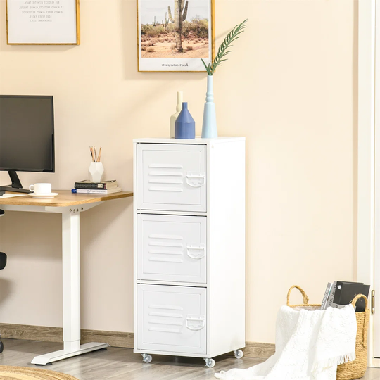 Three-Tier Rolling File Cabinet With Metal Doors