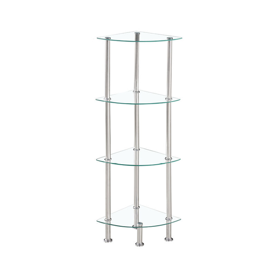 Glass Shelf Tier Storage Unit, Rectangular Shape in Black or Clear Glass with Chrome Stand, Shelving Unit (Black, Tier 3) - Clear