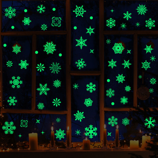 Luminous Snowflake Christmas Day Electrostatic Sticker Glass Window Bedroom Door Cabinet Wall Decor Sticker