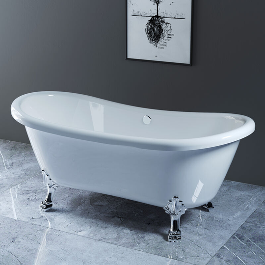 NRG - Traditional Curved Freestanding Bathtub with Chrome Claw Feet 1750 x 780mm