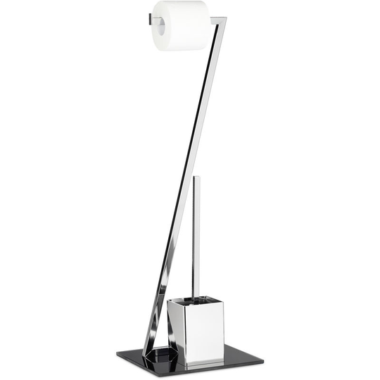 Toilet Paper Holder glass h x w x d: 77 x 25 x 25 cm, Glass and Metal, Silver and Black - Relaxdays