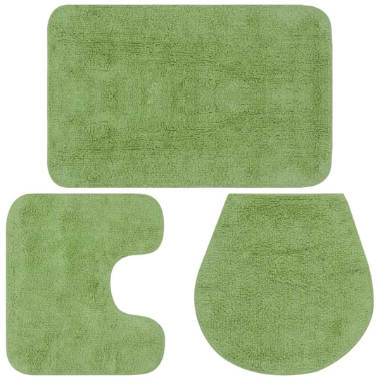 Bathroom Mat Set 3 Pieces Fabric Green