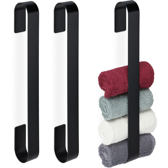 3x Towel Rails, Self-Adhesive, 430 Stainless Steel, Bathroom, Kitchen, Without Drilling, hwd: 45x4x6 cm, Black - Relaxdays