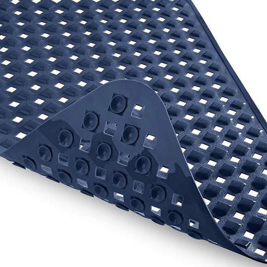Non Slip Bathtub Mats with Drain Holes, Suction Cups, Machine Washable 34.5 x 15.5 In, Navy Blue