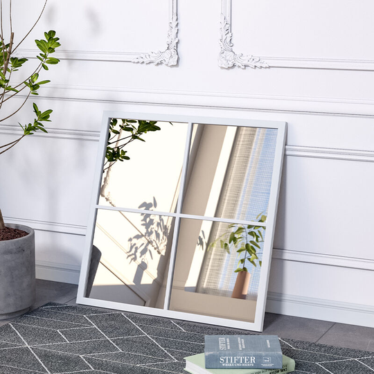 Livingandhome - Classic Rectangular Wall Metal Framed Window Mirror, White