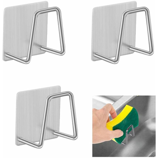 Sticky Hook Without Drill Multifunctional Kitchen Sponge Holder Hook Kitchen Sink Sponge Holder Scraper Towel Rack Dish Brush 3pcs