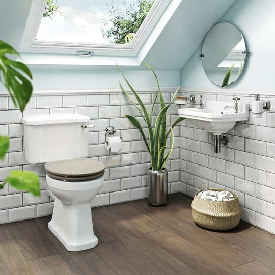 The Bath Co. Camberley cloakroom suite with limed oak soft close seat - White/oak