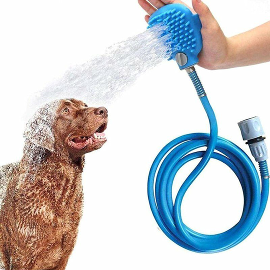 Pet Shower Head, Leg House, Dog Bath Tool with Brush, 12cm pvc Hose and 2 Hose Adapters for Dog, Cat