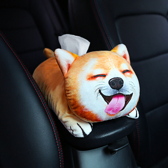 Car Tissue Holder, Cartoon Tissue Box, Plush Tissue Organizer Paper Holder for Car Home Bedroom Living Room (Akita), 3D Cute Cartoon Pet Tissue Box
