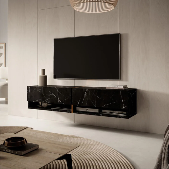 Mirrgo TV Cabinet 140 Cm Black Marble With Golden Insert