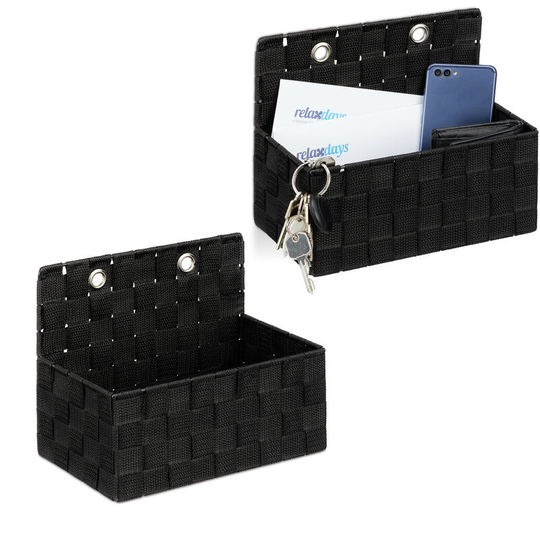 Set of 2 Hanging Storage Baskets, Bathroom Organiser Box, Hallway, Bedroom, Sorter HxWxD: 20x25x15 cm, Black - Relaxdays