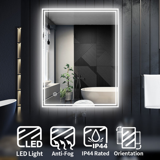 Horizontal Vertical Bathroom Mirror led Bathroom Mirror with Touch Sensor 900x700mm and Demister - Elegant