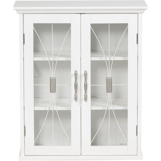 Delaney Bathroom Wooden Wall Cabinet White 7930 With 2 Glass Doors - White - Teamson Home
