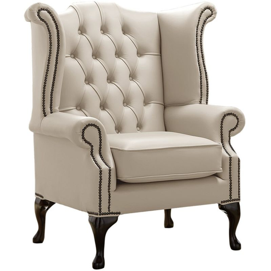 Chesterfield Queen Anne High Back Wing Chair Shelly Beige Leather