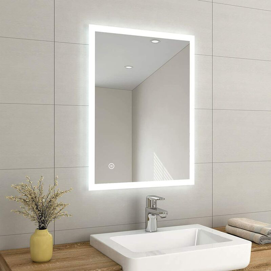 Emke - 600 x 800 mm led Illuminated Bathroom Mirror with Lights and Demister Pad, Rectangular Wall Mounted Touch Sensor Bathroom Mirrors Anti Fog for