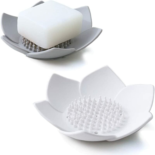 Ilovemilan - Soap Dishes with Draining, Bathroom Bar Soap Holder for Shower, Silicone Soap Tray for Kitchen Sink. Flower Shape Soap Saver for