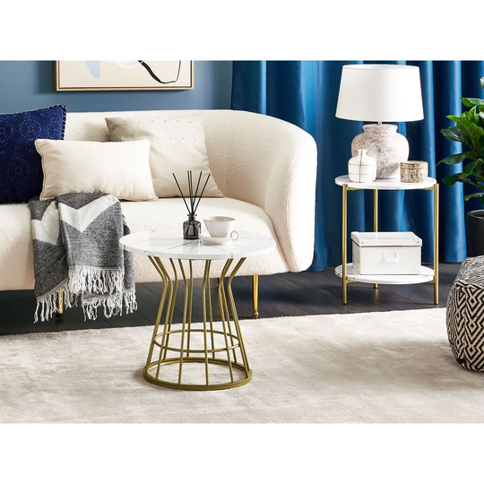 Coffee Table Marble Effect White With Gold Dhudam