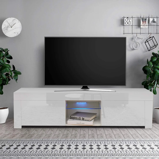 Ivy Bronx Led Tv Stand Unit For Living Room - High Gloss Entire Front - 130 Cm - Tv Table Bench Cabinet Cupboard (white)