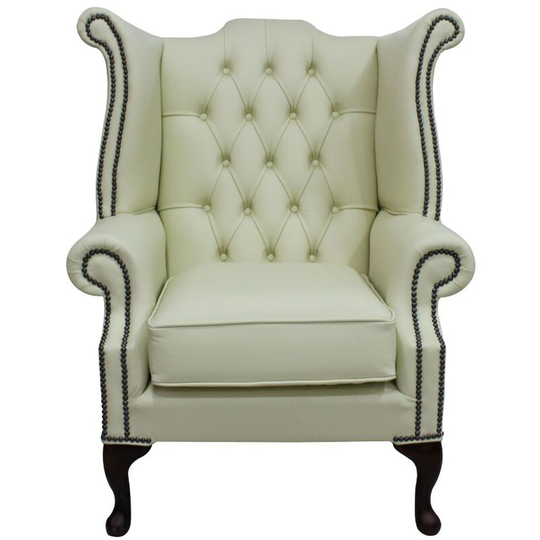 Chesterfield Queen Anne High Back Wing Chair Cottonseed Leather