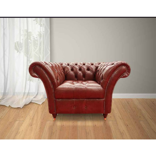 Chesterfield Balmoral Armchair Buttoned Seat Old English Aniline Chestnut Leather