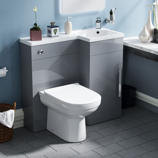 Neshome - Debra Light Grey L-Shape rh Small 900mm Vanity Unit Toilet Furniture - Flat Pack