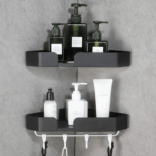 Corner Shower Shelf Bathroom Shelf Bathroom Accessory Storage No Space Rustproof Sanding Rustproof Aluminum Set of 2 Black
