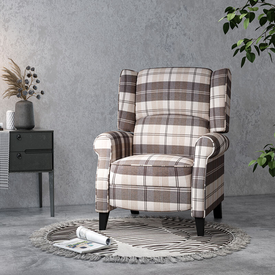 Livingandhome Fabric Wingback Recliner Armchair with Retractable Footrest, Beige Mix