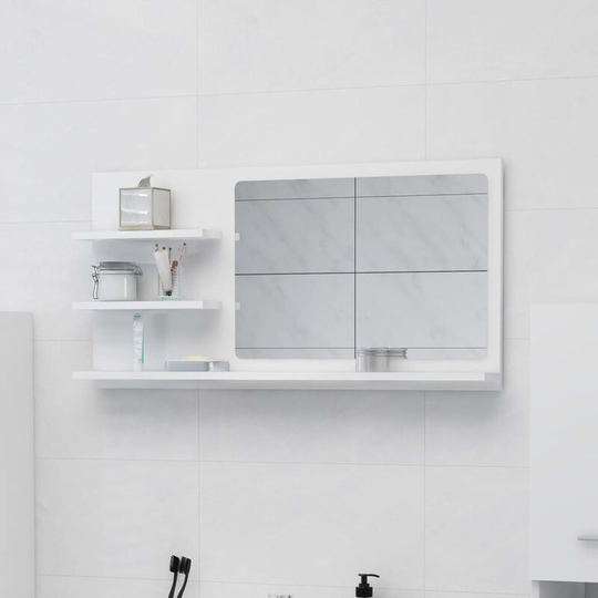 Bathroom Mirror High Gloss White 90x10.5x45 cm Chipboard
