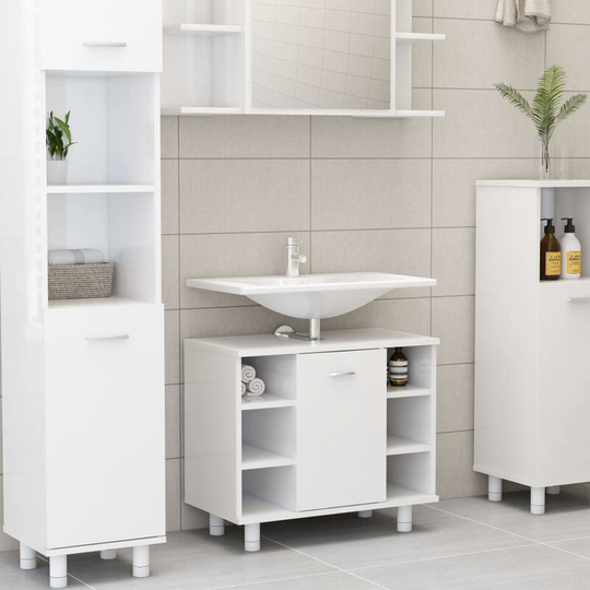 Bathroom Cabinet High Gloss White 60x32x53.5 cm Chipboard
