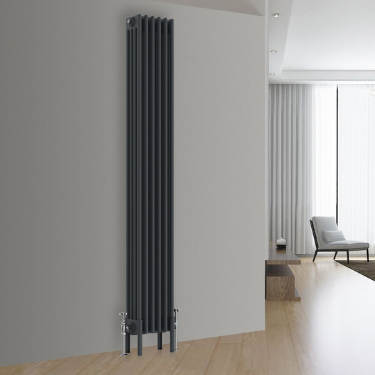NRG - Traditional Cast Iron Style Radiator Anthracite Central Heating Rads Vertical 4 Column 1800x290mm