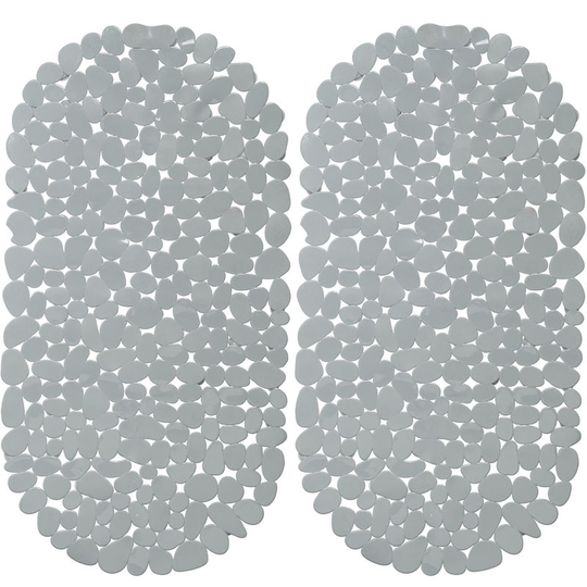 Set of 2 Relaxdays Bathtub Mats, Pebble Design, Non-Slip Bath or Shower Insert, Suction Cups, LxW: 66.5 x 34.5 cm, Grey