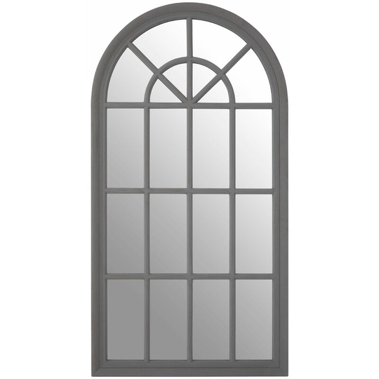 Flat Wood Curved Window Grey Wall Mirror - Premier Housewares