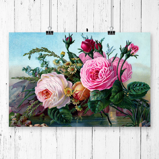 'Vintage Floral Flowers Pink Roses' Graphic Art