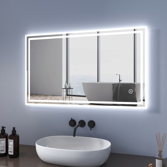 Led Bathroom Mirror 90x70cm, Illuminated Bathroom Mirrors with Touch & Demister, IP44 Rated - 90x70x3.5cm | Touch + Demister - Meykoers