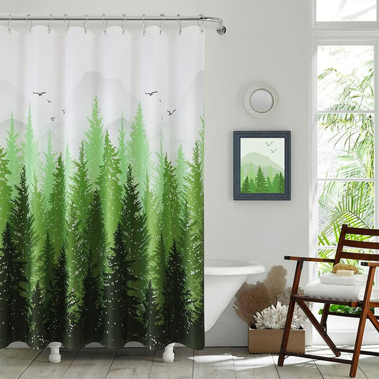Shower Curtain Green Shower Curtain Mountain Forest Nature Tree Shower Curtain Set for Bathroom Water Repellent Summer Shower Curtains Bathtubs