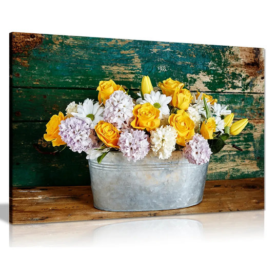 Flowers Roses And Tulips - Wrapped Canvas Graphic Art
