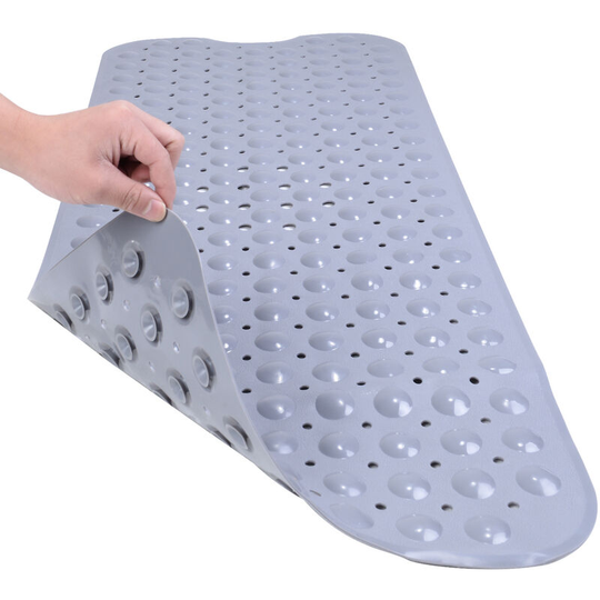 Bathtub Shower Mat 39.3 x 15.7 Inch Non-Slip Extra Large Tub Mat with Suction Cups Machine Washable Bathroom Mat with Drainage Holes, Gray