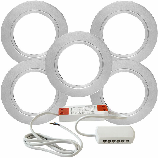 Loops - 5x brushed nickel Round Flush Under Cabinet Kitchen Light & Driver Kit - Natural White led