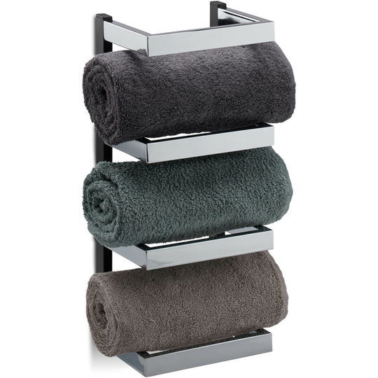 Relaxdays - Designer Towel Rack, Compartments for Towels, Chrome, Hanging Bathroom Shelf, hwd: 44x18x16 cm, Silver/Black