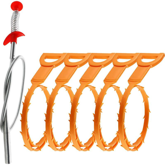 Drain Clog Remover Tool, 6 Pack Drain Hair Clog Remover Tool, Sink Drain Clog Remover,Drain Cleaner Tool for Sink, Tube Drain Cleaning (Orange)