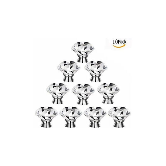 Kartokner - 10pcs 30mm Handles Knobs Transparent Diamond Crystal Glass Doors Cabinet Drawer Cupboard Decoration (Clear)
